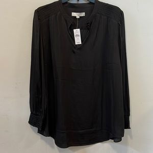 Black blouse with ruched cuffs. Loft size 18.